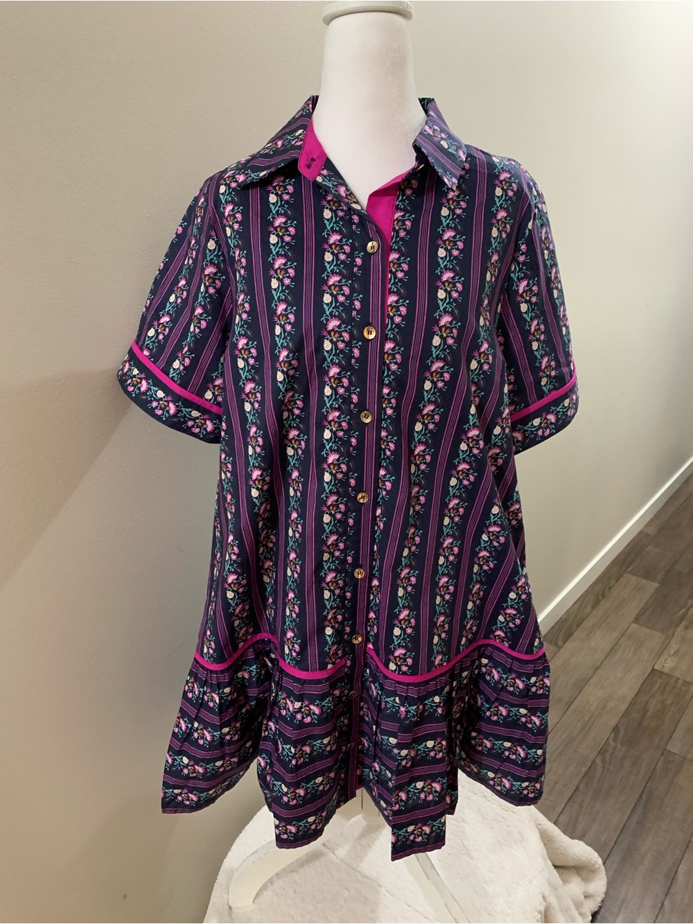 entro Navy and Magenta Mixed-Print Dress